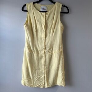 Paper Heart Mini Dress Womens S Yellow Excellent Linen Blend Button Front